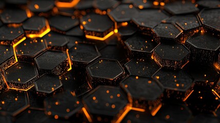 Obraz premium Textured Hexagonal Surface with Glowing Orange Highlights and Shadows