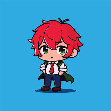 A red hair magical boy icon illustration concept Isolate design