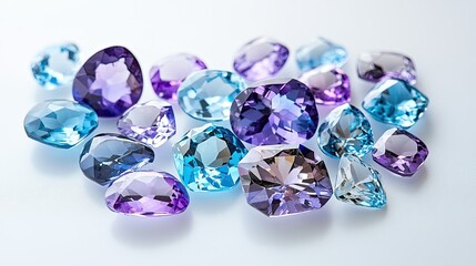 Colorful Crystal Gems and Diamonds on Light Background Display