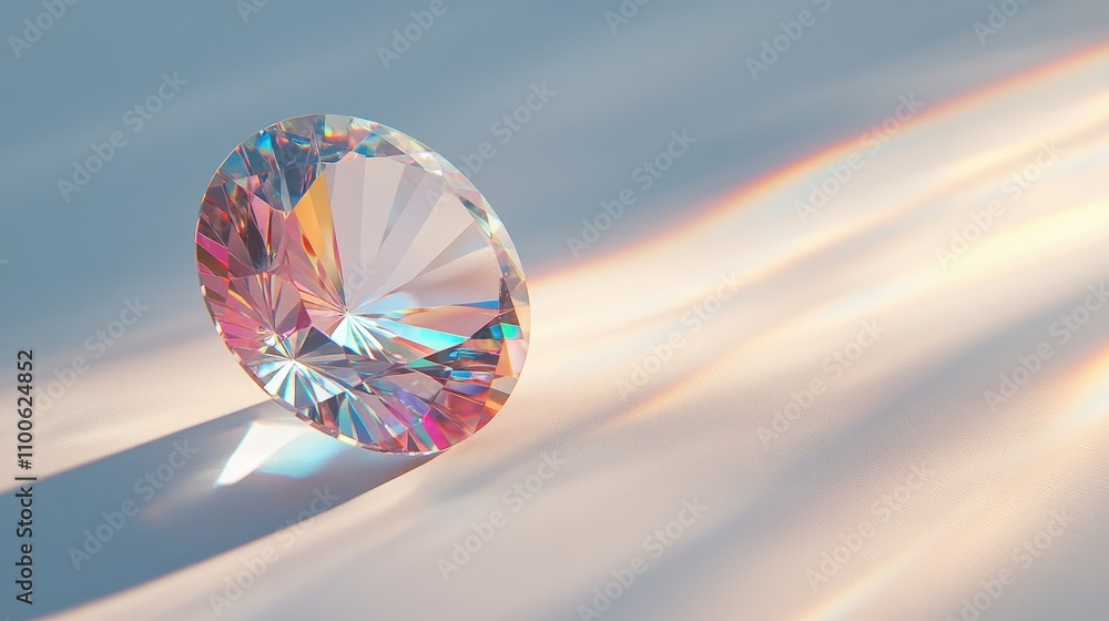 Poster sparkling transparent diamond on soft gradient background