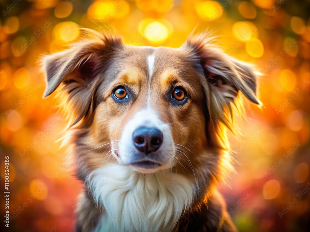Poster close-up of a playful dog with soft fur and bright eyes, capturing its expressive nature and friendl