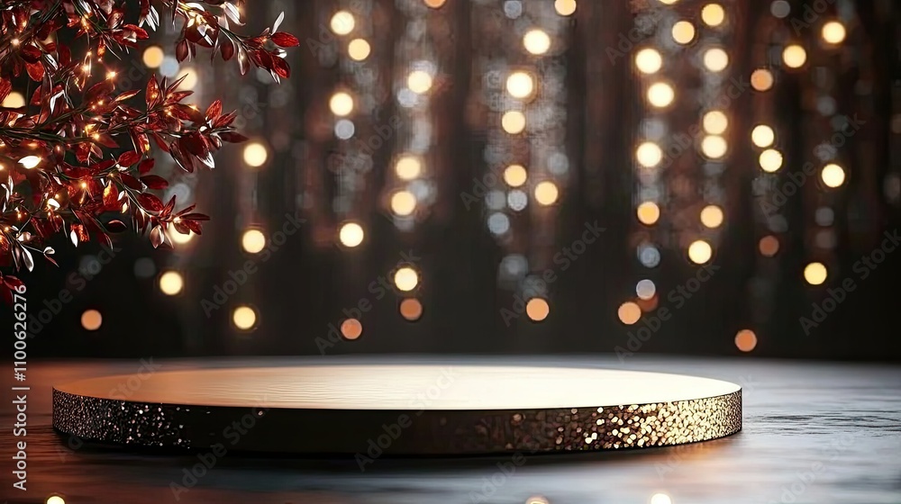 Poster elegant display stand surrounded by dreamy bokeh lights background