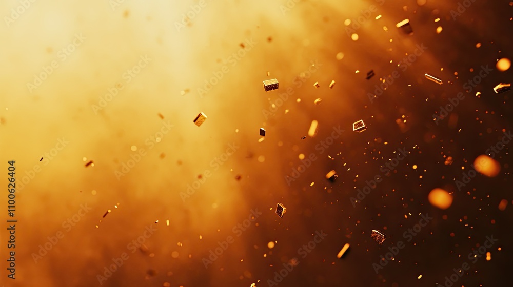 Poster golden particle effects with light rays in dreamy background