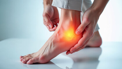 Person experiencing heel pain holds their injured foot, indicating possible plantar fasciitis or other foot injury