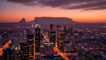 Obraz premium Generative AI, Cityscape at Sunset with Iconic Sandstone Monolith