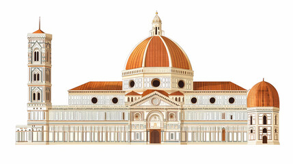 Fototapeta premium Florence cathedral in florence, italy isolated on transparent or white background, png. Renaissance. Illustration