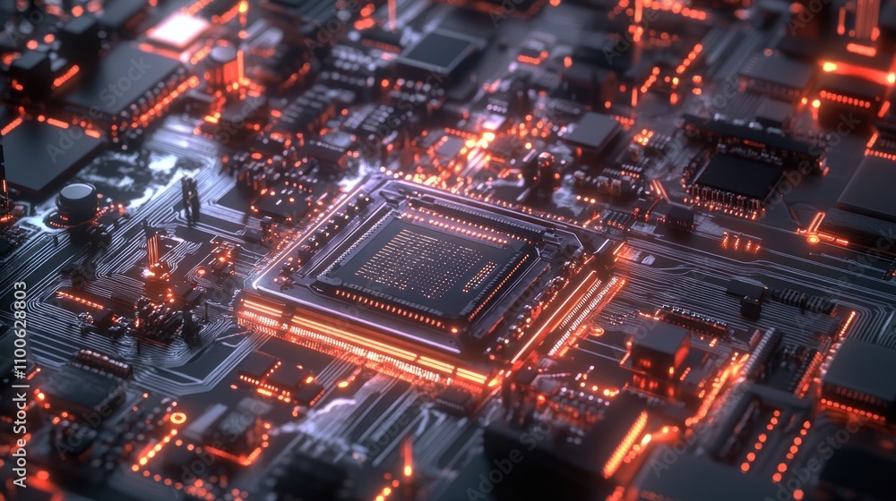 Poster a computer chip is shown in a close up