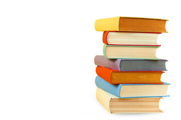 Multi-coloured books Stack of bright colours books isolated on white background