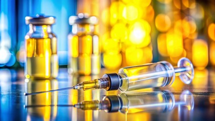 Close-Up of Yellow Fever Vaccine in Tilt-Shift Photography Style Capturing the Details of Syringe and Vial, Highlighting the Importance of Immunization and Global Health Efforts