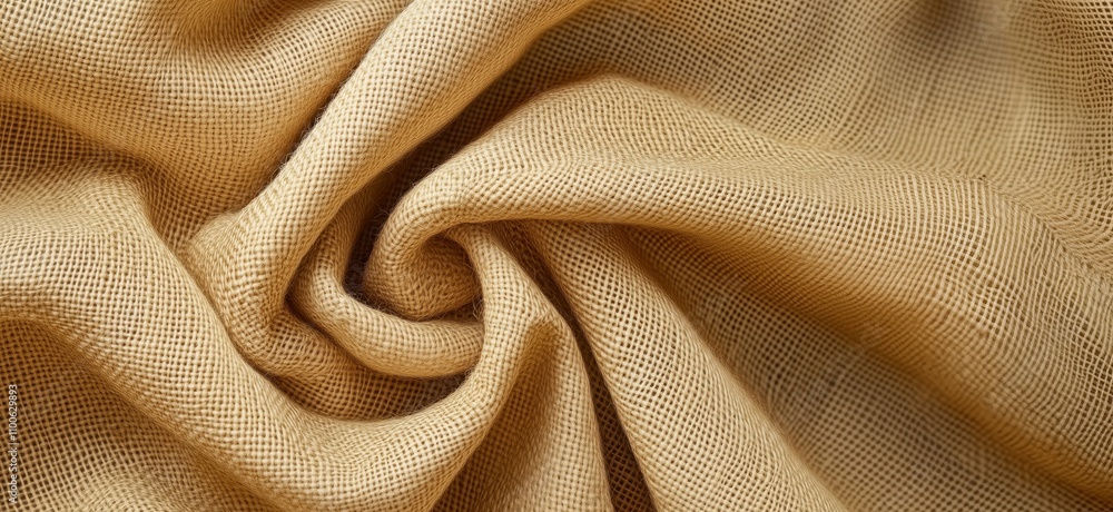 Poster textured beige fabric, soft and woven, showcasing intricate patterns and folds, ideal for design and