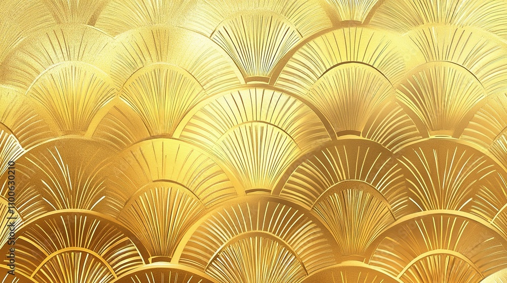 Poster elegant golden fan pattern with glossy texture for background design