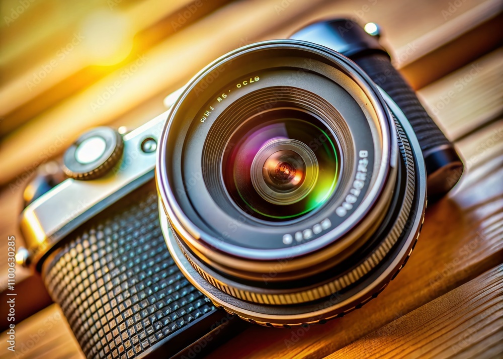 Poster close-up view of a digital single lens reflex camera showcasing minimalist design with clean lines a