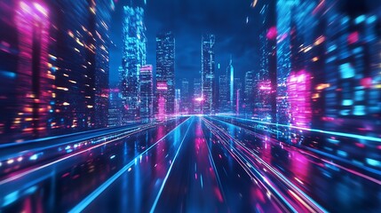 Fototapeta premium Neon Cityscape with Speed Lines