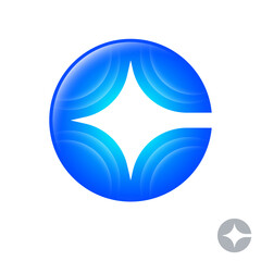 C monogram. C letter with star inside. Blue gradient circle with star cutting. UI icon. 