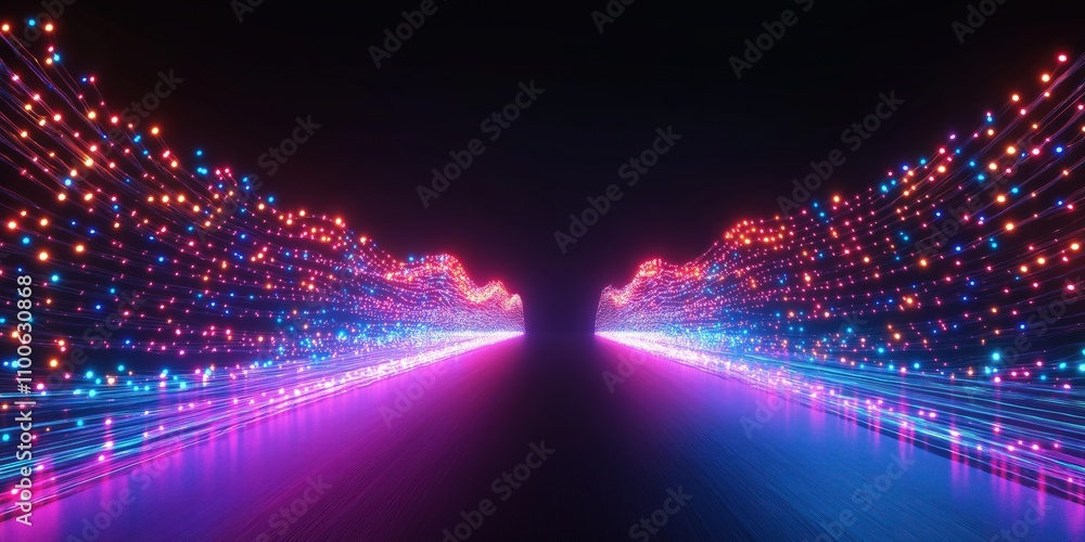 Poster abstract tech background. colorful light trails create dynamic motion effect. futuristic design with