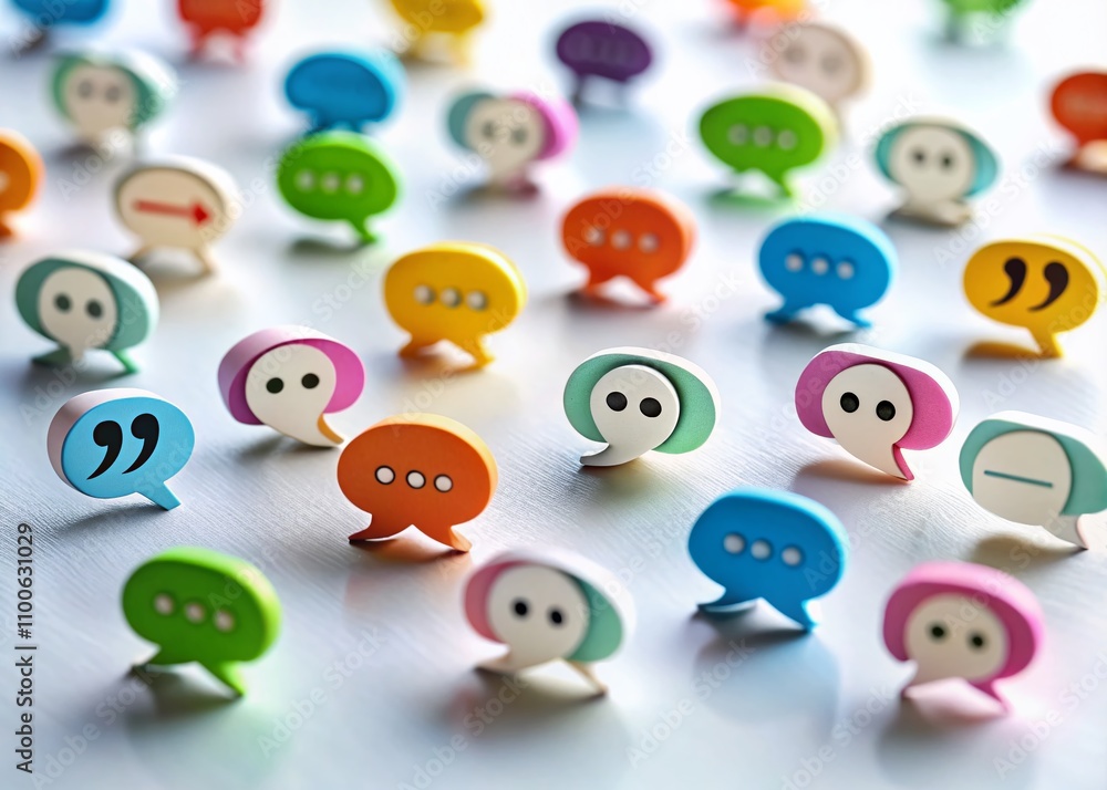 Aufkleber collection of quotation marks and talk bubble symbols on white background for creative communication