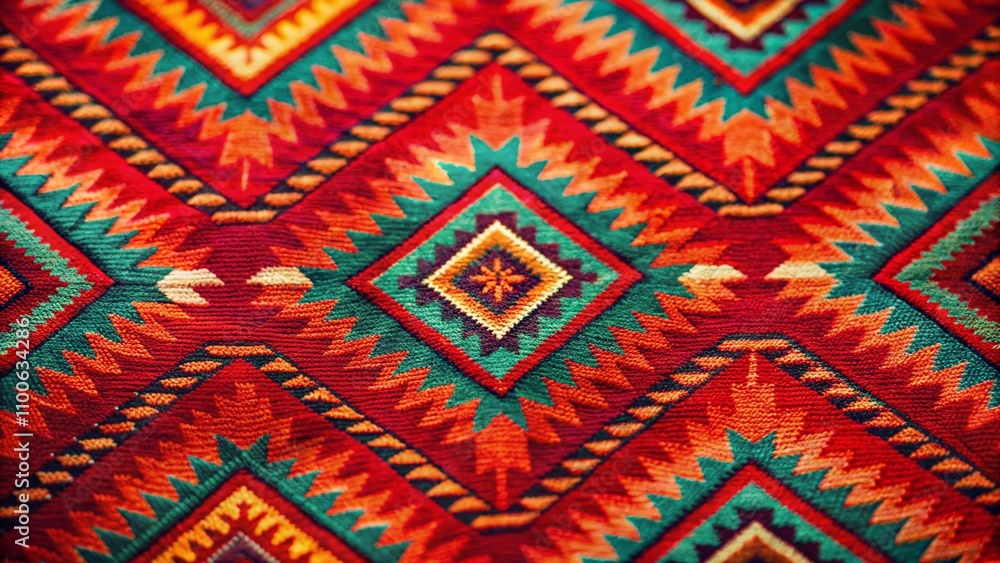 Aufkleber colorful vintage red aztec navajo geometric pattern background with tilt-shift photography effect fo