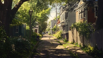 Sunlit Alleyway in a Quiet Neighborhood