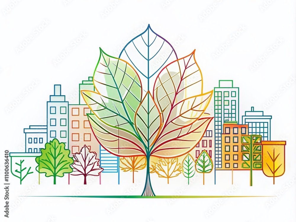 Poster continuous one line tree leaf design for urban exploration photography - captivating nature-inspired