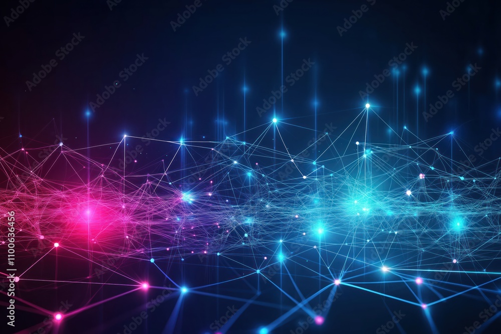 Poster abstract illustration of futuristic tech network. interconnected glowing lines, points form complex 
