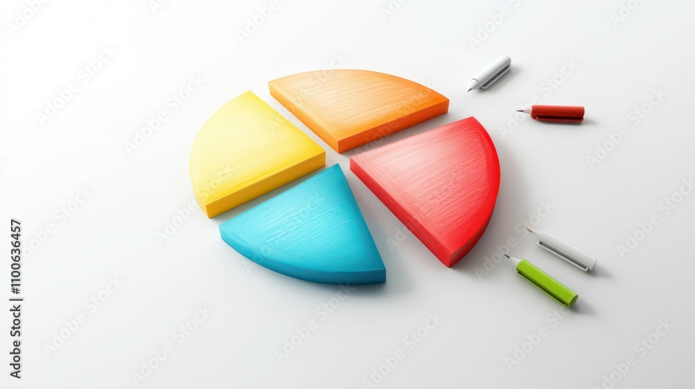 Poster hand-drawn pie chart with highlighted segment, representing focus area in business.