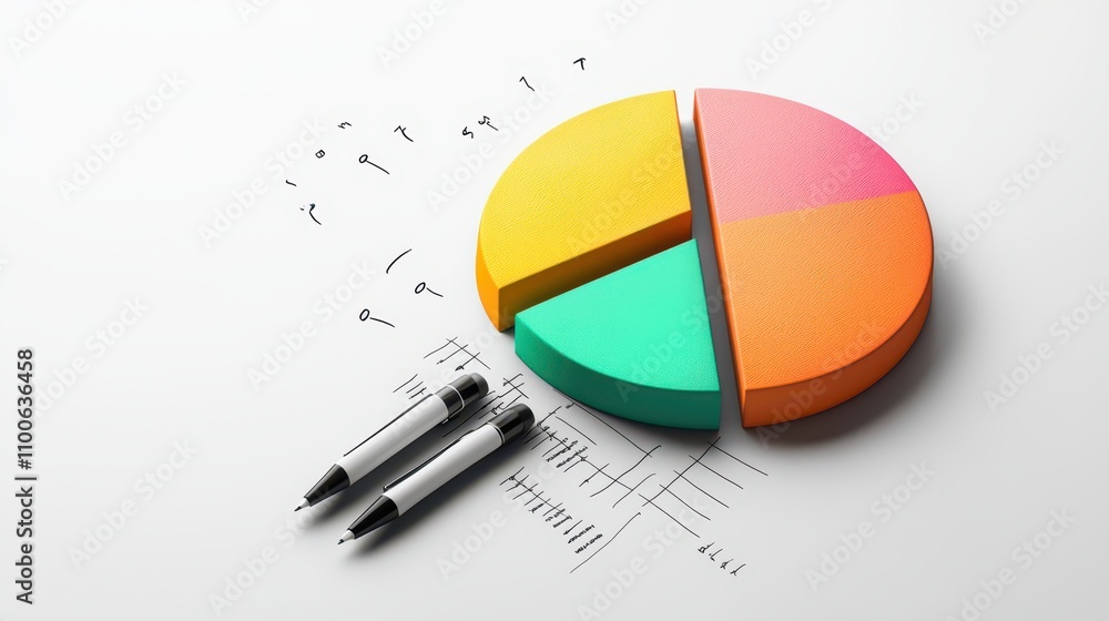 Poster hand-drawn pie chart with highlighted segment, representing focus area in business.