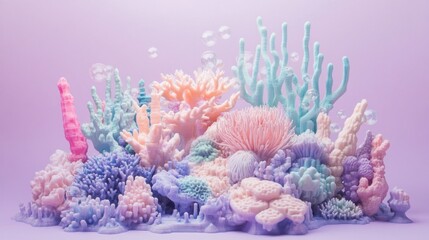 Naklejka premium A colorful coral reef with pink and blue coral. There are many different types of coral and sea creatures