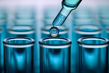 Science Lab Dropper Test Tubes Blue Liquid Research Experiment Chemistry Analysis