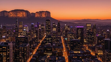 Fototapeta premium Generative AI, Cityscape at Sunset with Iconic Sandstone Monolith