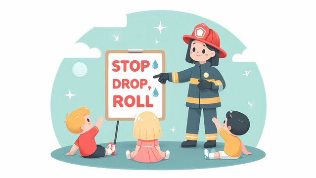 Firefighter Teaching Kids to Stop, Drop, and Roll