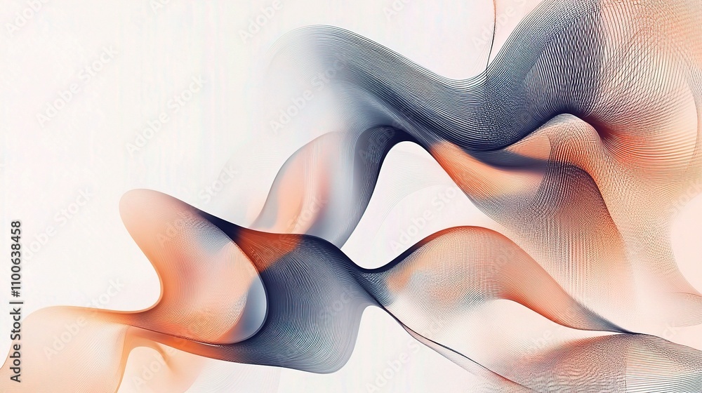 Poster abstract fluid waves in soft colors and delicate lines