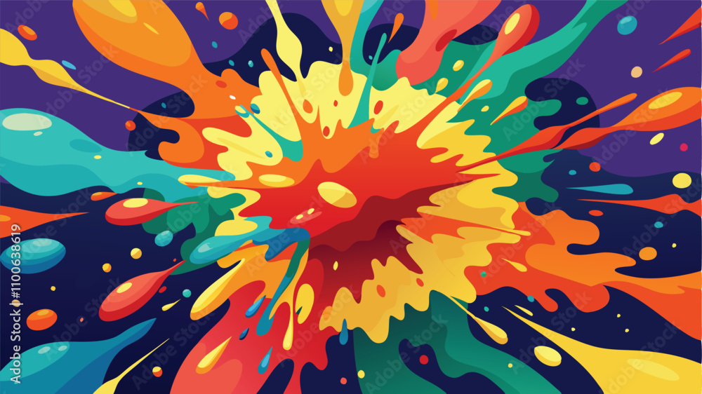 Poster vibrant color explosion design features bold splashes and diverse hues, creating a lively abstract a