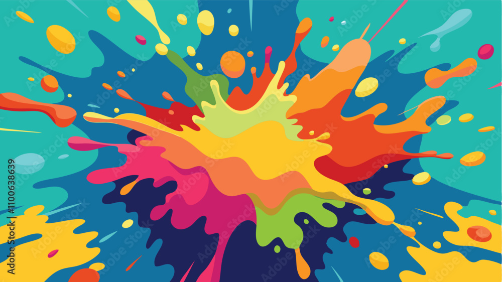 Poster vibrant color explosion design features bold splashes and diverse hues, creating a lively abstract a