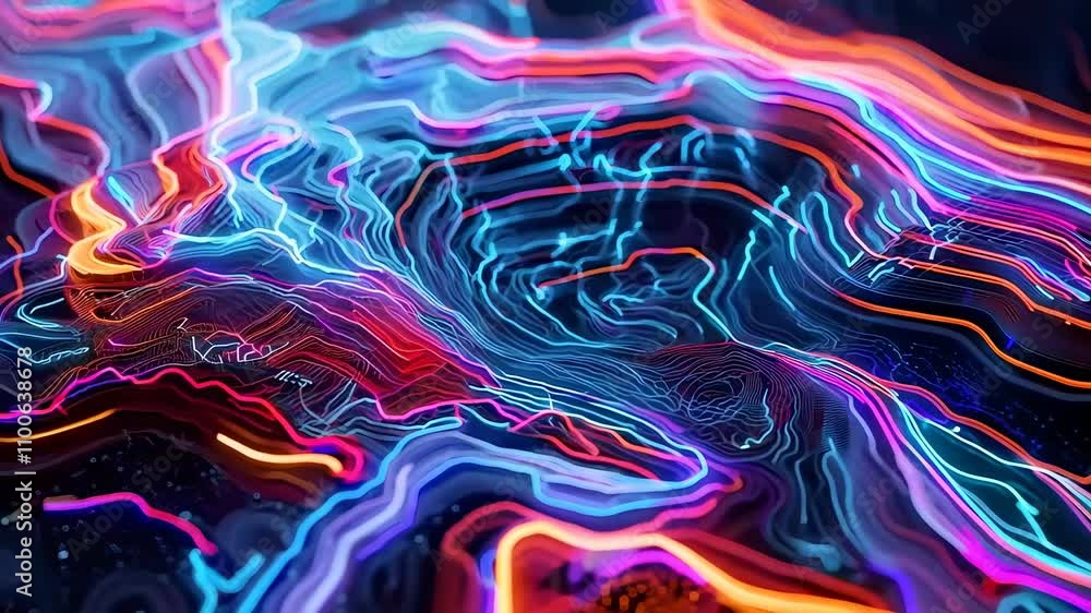 Poster vibrant abstract waves with neon colors and intricate patterns