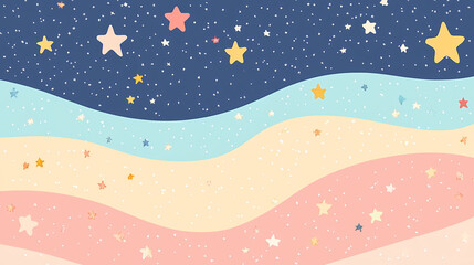 Fototapeta premium Dreamy pastel starry sky with sparkling stars and cosmic background. Whimsical. Illustration
