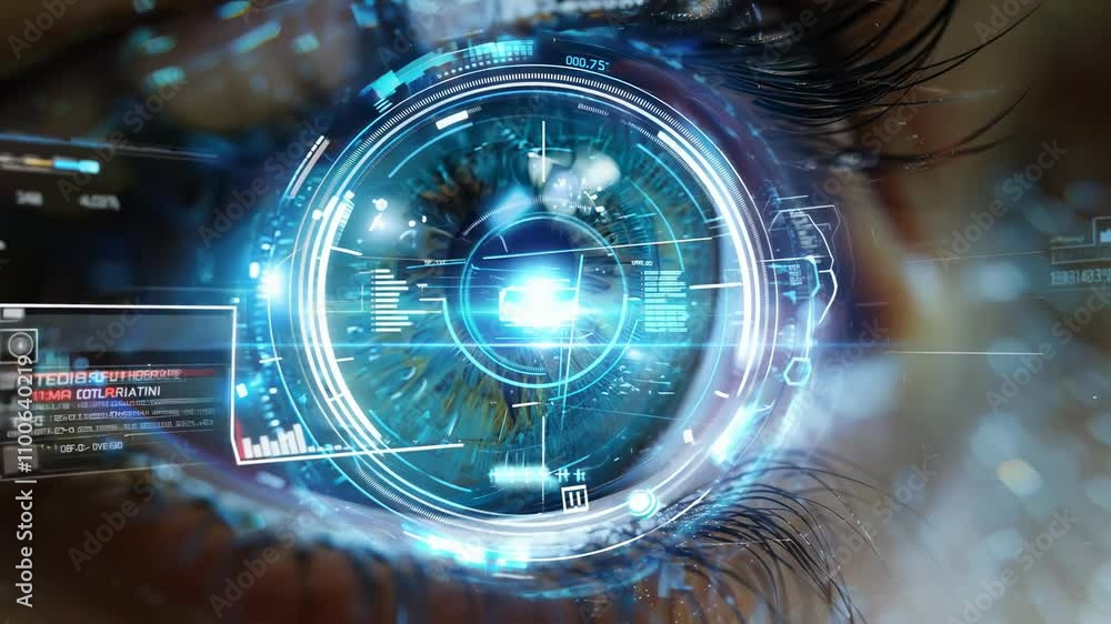 Poster futuristic eye technology with digital interface and circuitry visualization