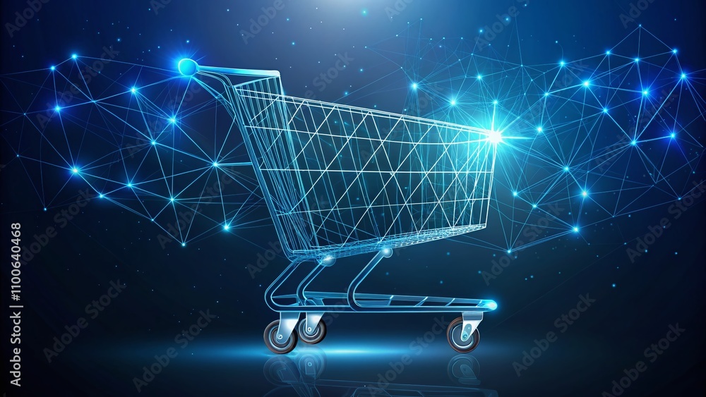 Poster Creative Shopping Cart Design with Lines and Triangles for Modern Retail Concepts in a Minimalist Style with Ample Copy Space for Text and Branding Elements