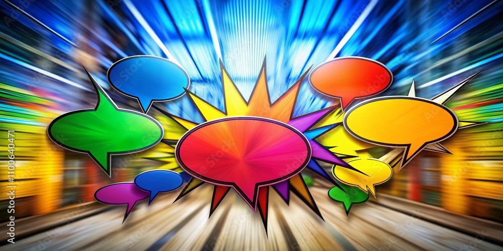 Aufkleber creative set of comic speech bubbles for dynamic storytelling with long exposure effect in a vibrant