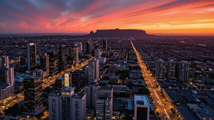 Obraz premium Generative AI, Cityscape at Sunset with Iconic Sandstone Monolith