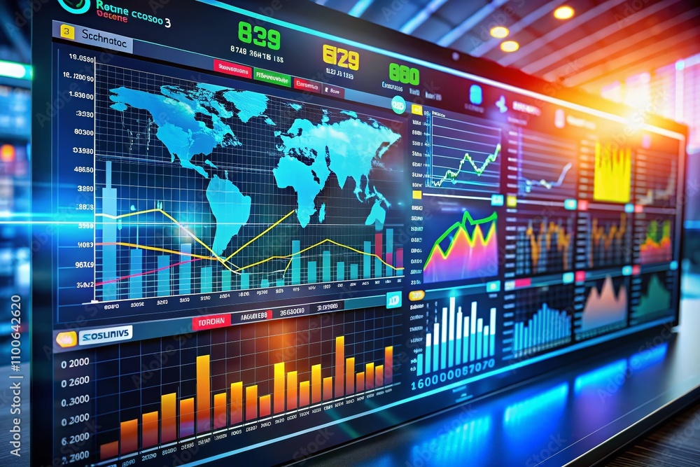 Poster dashboard graph of forex statistics and financial analytics showcasing profit and cost rates for bus