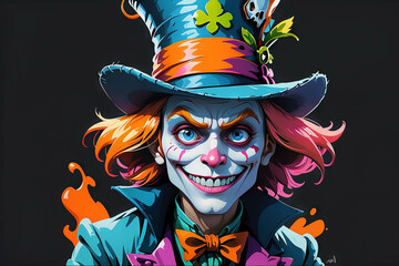 A clown with a big hat