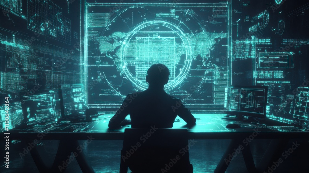 Poster futuristic data analysis with visual charts and digital interface