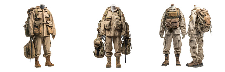 Obraz premium Military Tactical Gear and Apparel Display Isolated on transparent background png
