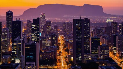 Obraz premium Generative AI, Cityscape at Sunset with Iconic Sandstone Monolith