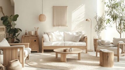 Obraz premium Cozy and Modern Living Room Design with Natural Elements