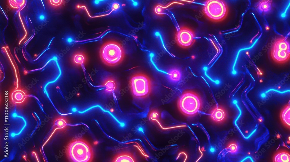 Poster abstract colorful neon circuit pattern with glowing elements