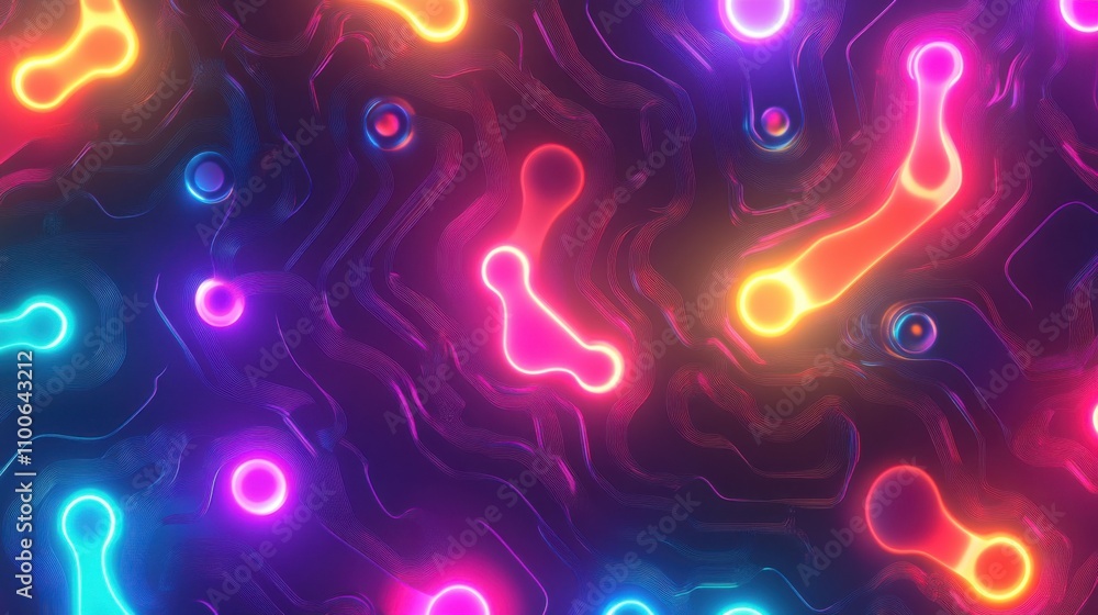 Poster colorful neon abstract background with flowing patterns and lights