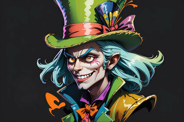 A clown with a big hat