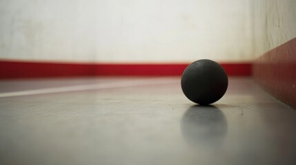 A squash ball with a focus on the rubber surface, indoor setting with reflective walls, Modern style