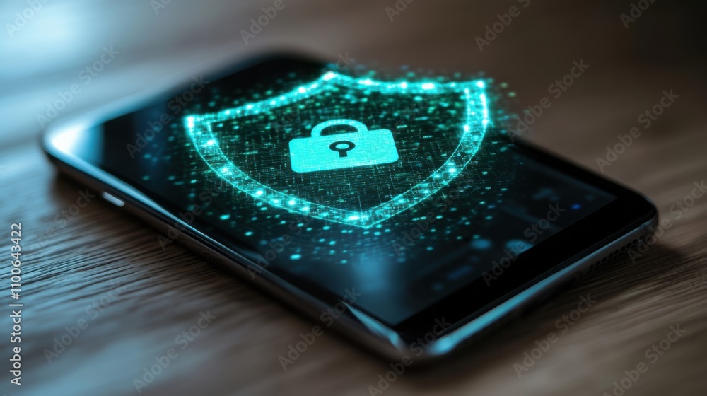 Poster digital security concept with smartphone and lock icon on screen